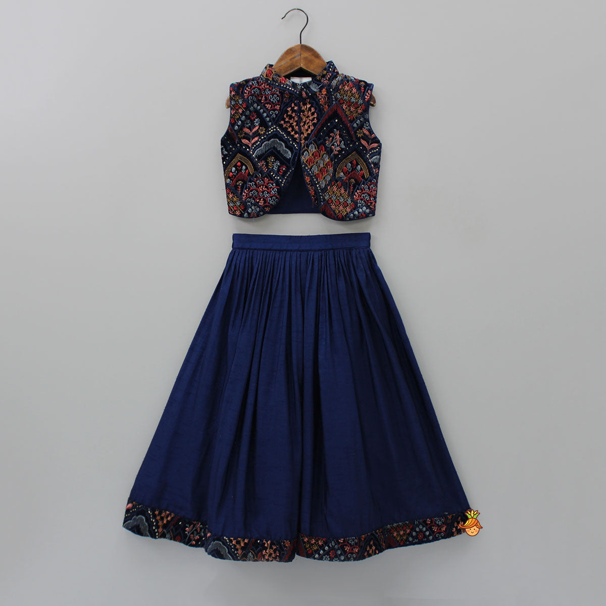 Pre Order: Stylish Cut Out Thread Embroidered Velvet Blue Top And Flared Palazzo