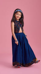 Pre Order: Stylish Cut Out Thread Embroidered Velvet Blue Top And Flared Palazzo