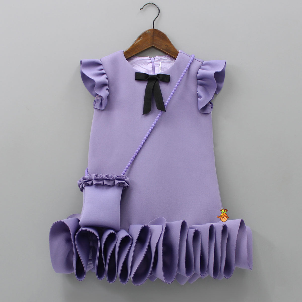 Pre Order: Elegant Lavender Ruffle Dress With Matching Sling Bag