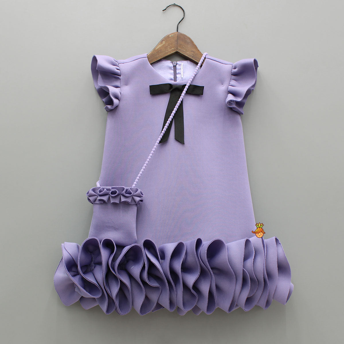 Elegant Lavender Ruffle Dress With Matching Sling Bag