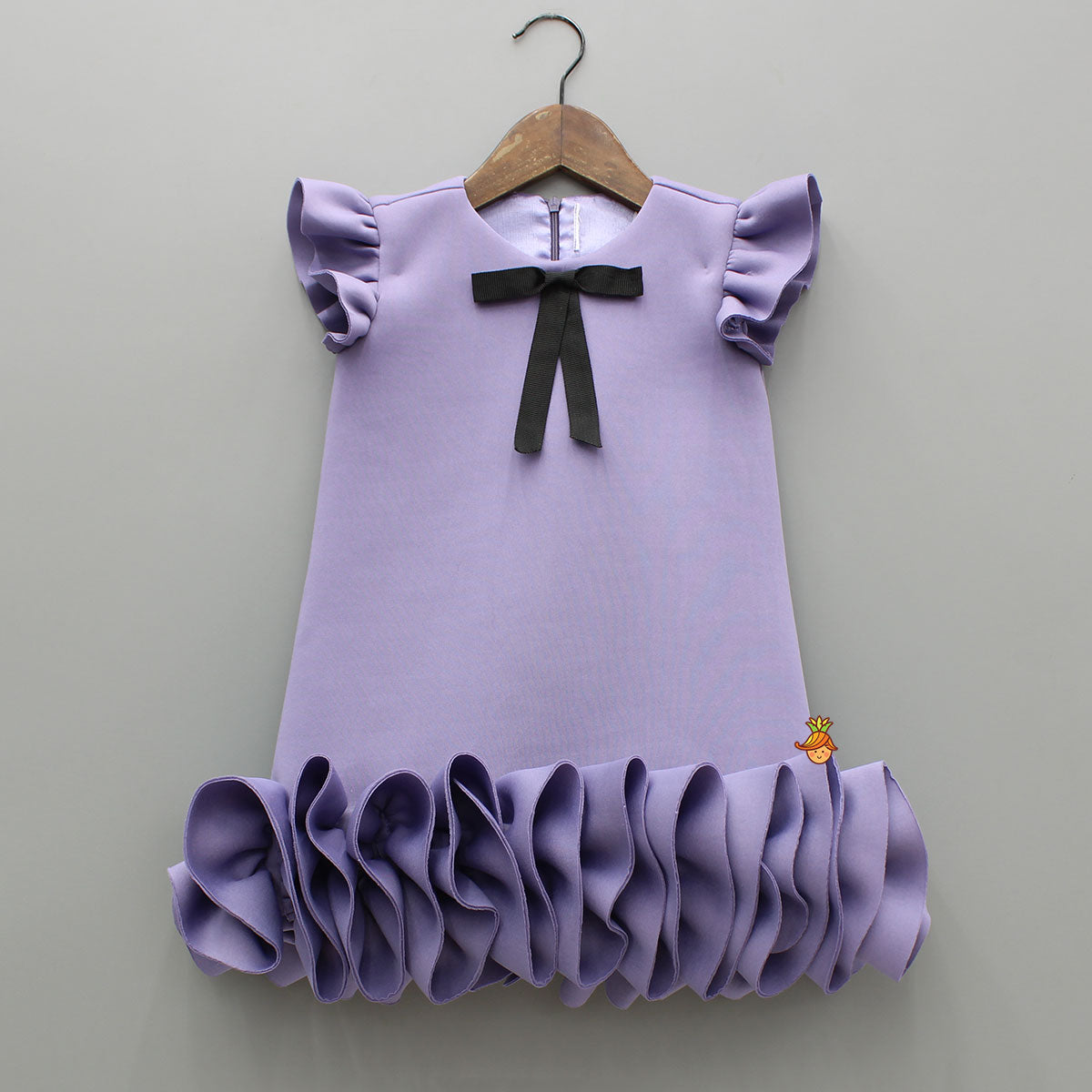 Elegant Lavender Ruffle Dress With Matching Sling Bag