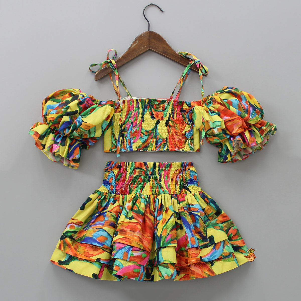 Multicolour Smocked Back Top With Elasticated Skirt And Head Band
