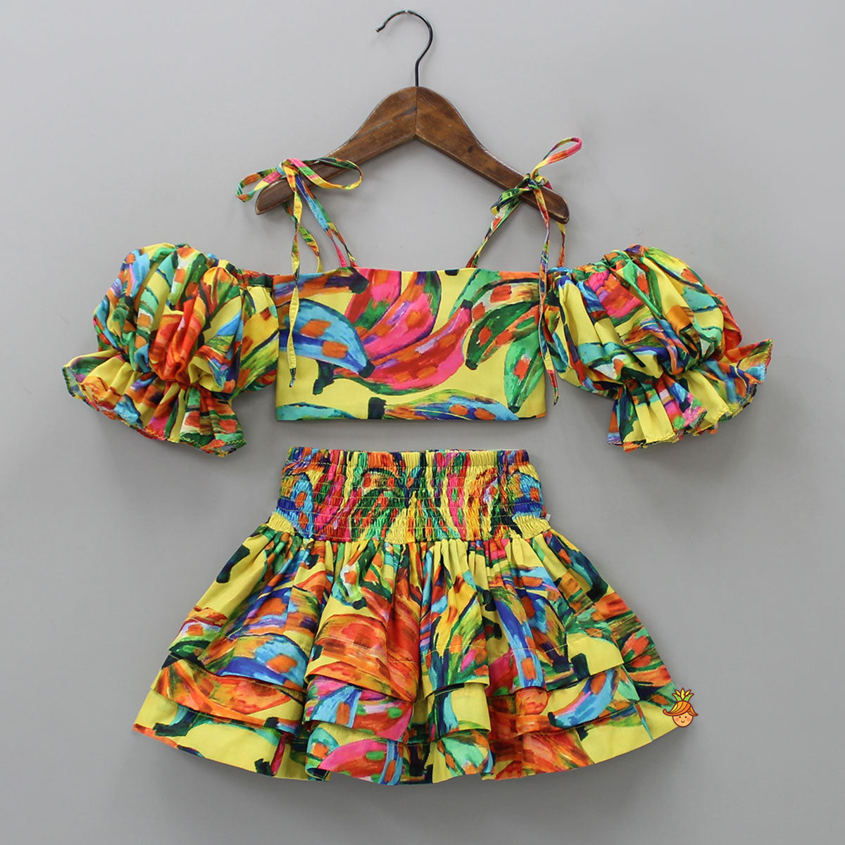 Multicolour Smocked Back Top With Elasticated Skirt And Head Band