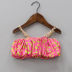Pre Order: Stylish Puffed Pink Top With Asymmetric Skirt And Hair Band