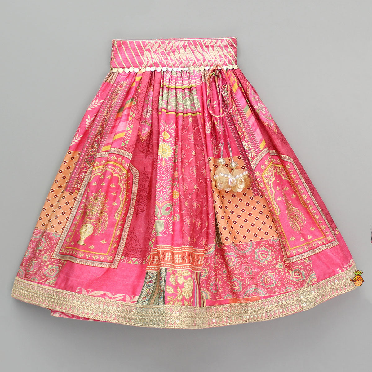 Stunning Pink Raw Silk Scalloped Top And Pearly Tassels Enhanced Lehenga