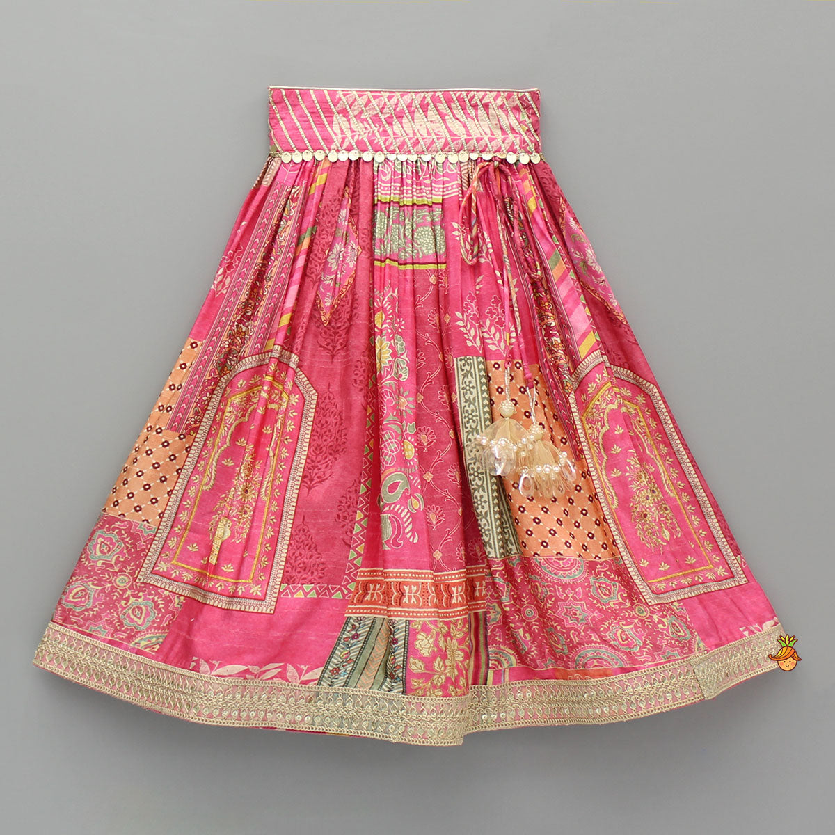 Stunning Pink Raw Silk Scalloped Top And Pearly Tassels Enhanced Lehenga