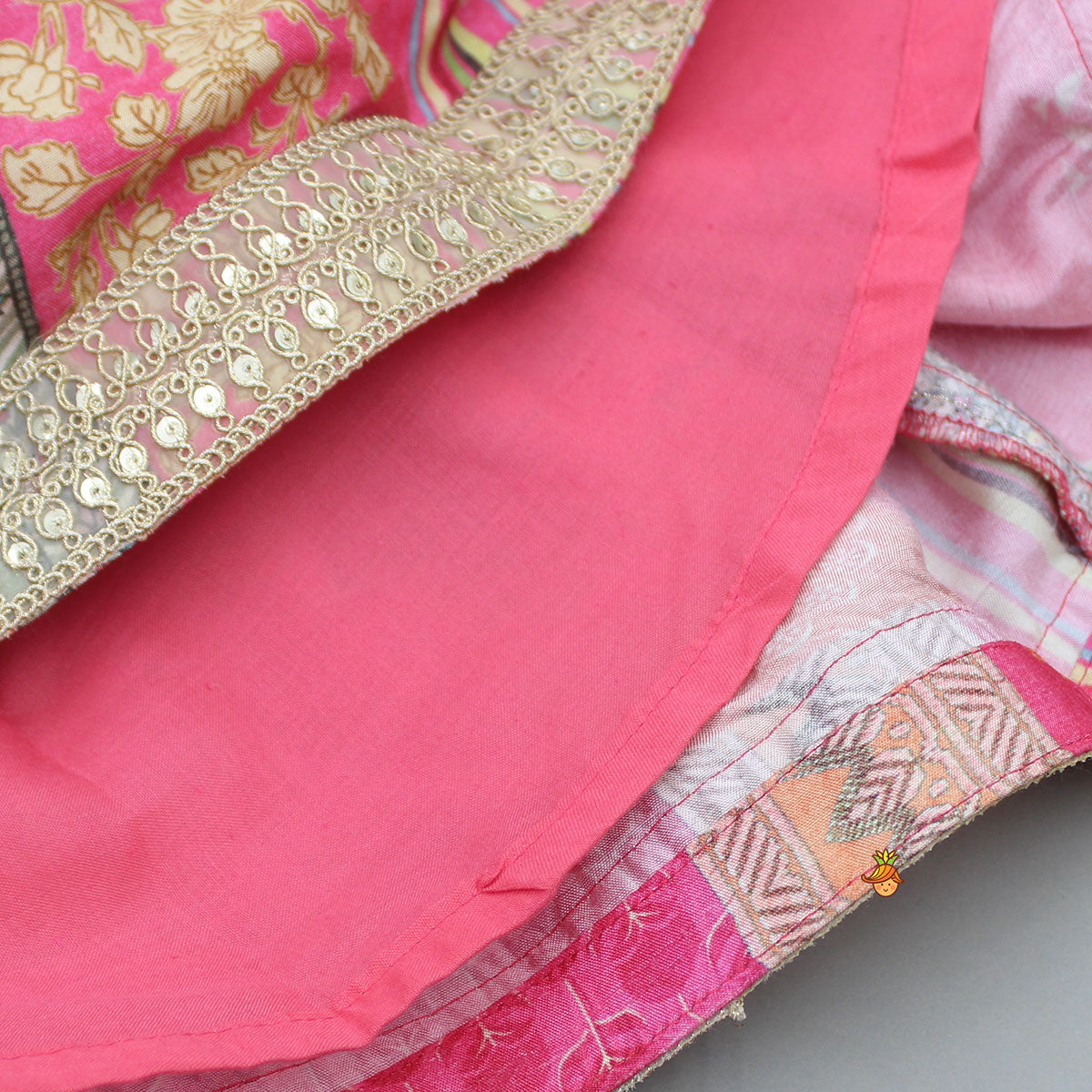 Stunning Pink Raw Silk Scalloped Top And Pearly Tassels Enhanced Lehenga