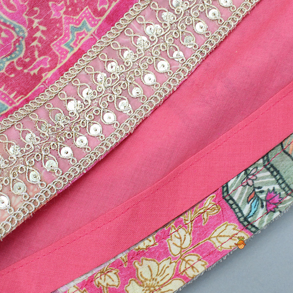 Stunning Pink Raw Silk Scalloped Top And Pearly Tassels Enhanced Lehenga