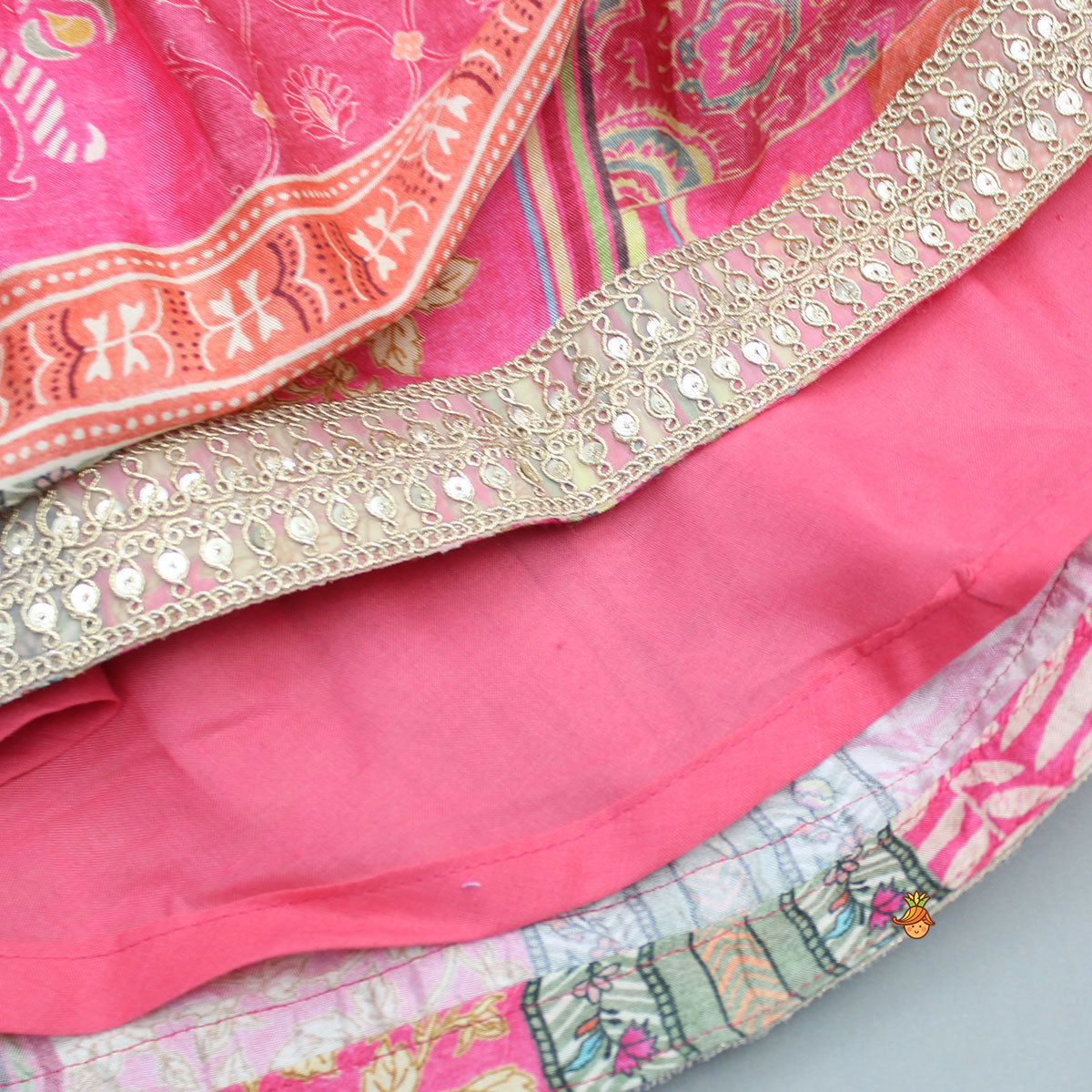 Stunning Pink Raw Silk Scalloped Top And Pearly Tassels Enhanced Lehenga