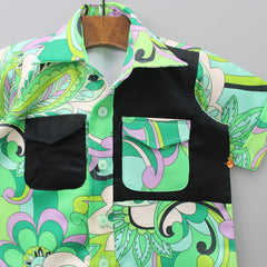 Pre Order: Double Patch Pocket Printed Multicolour Shirt With Shorts