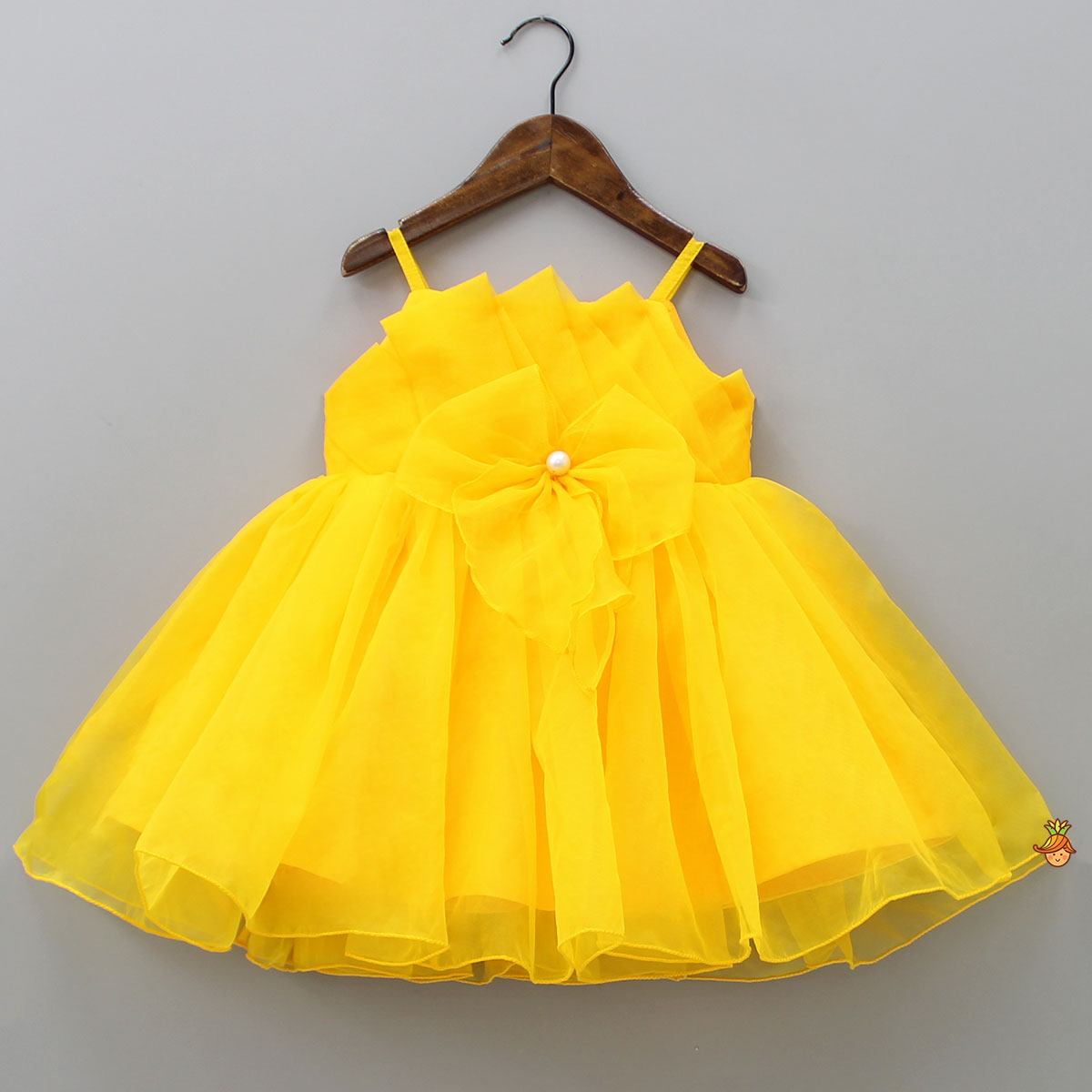 Pre Order: Spaghetti Straps Sleeveless Organza Yellow Dress