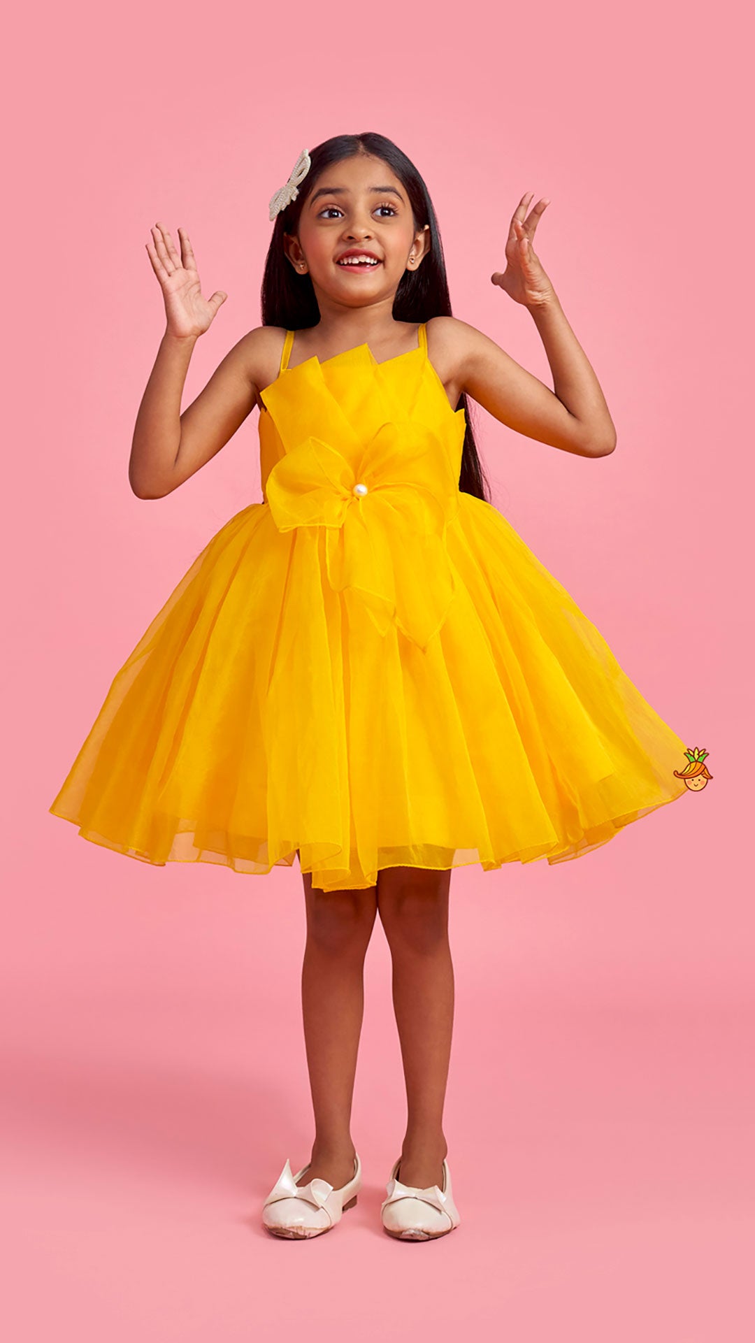 Spaghetti Straps Sleeveless Organza Yellow Dress