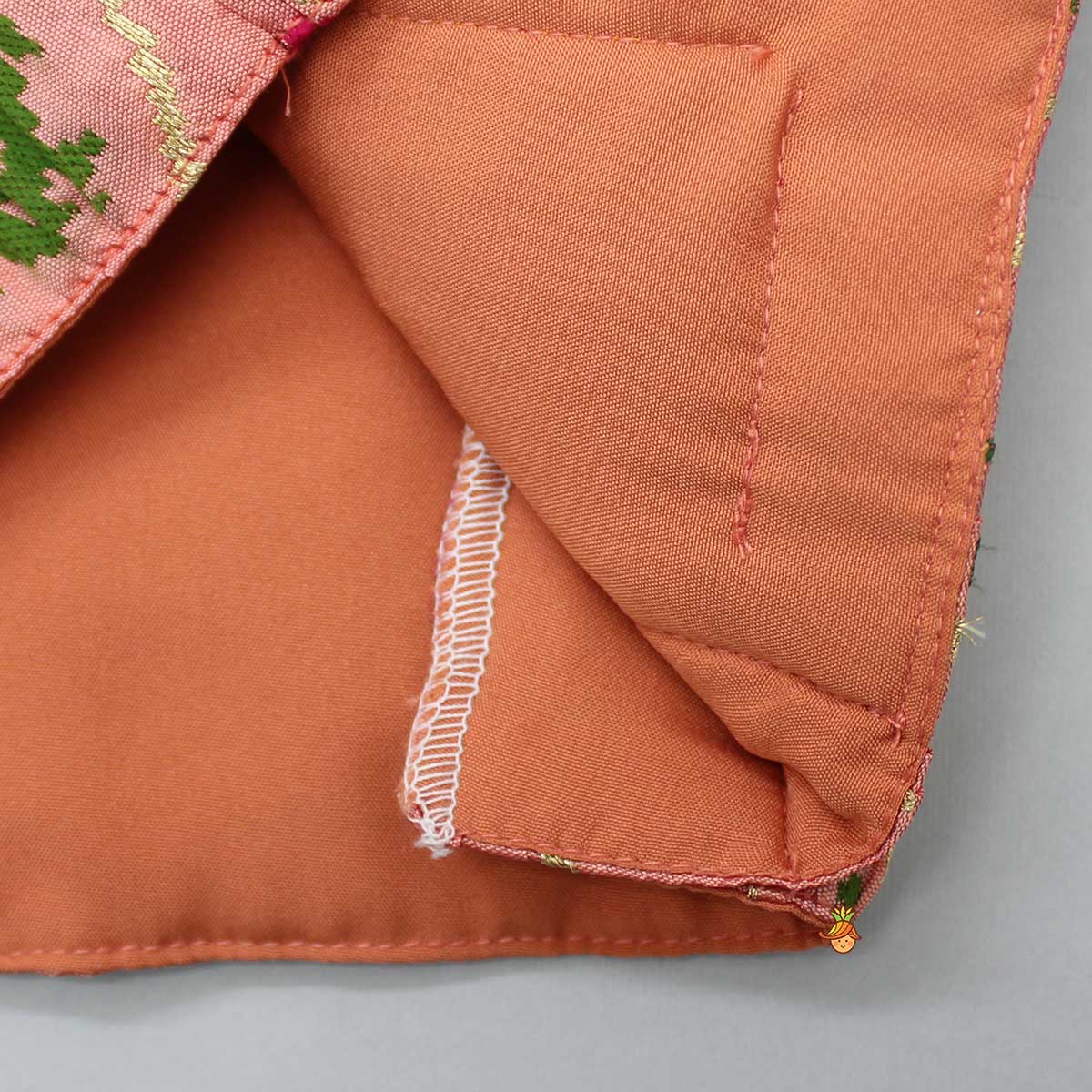 Puff Sleeves Peach Embroidered Drape Top And Pleated Lehenga