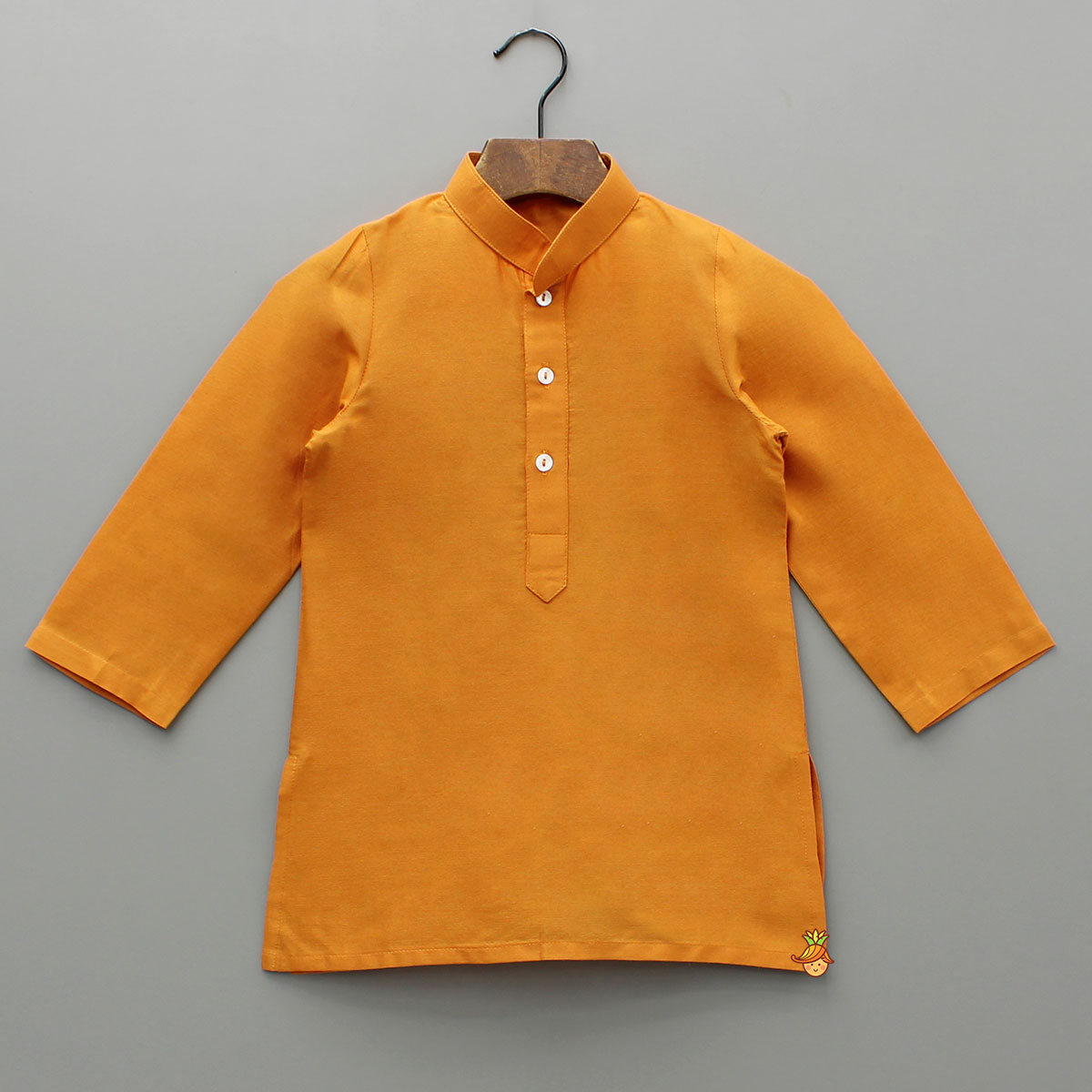 Front Placket Orange Kurta With Cotton Silk Multicolour Brocade Jacket And Pyjama