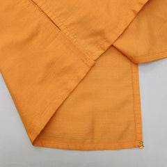Pre Order: Front Placket Orange Kurta With Cotton Silk Multicolour Brocade Jacket And Pyjama