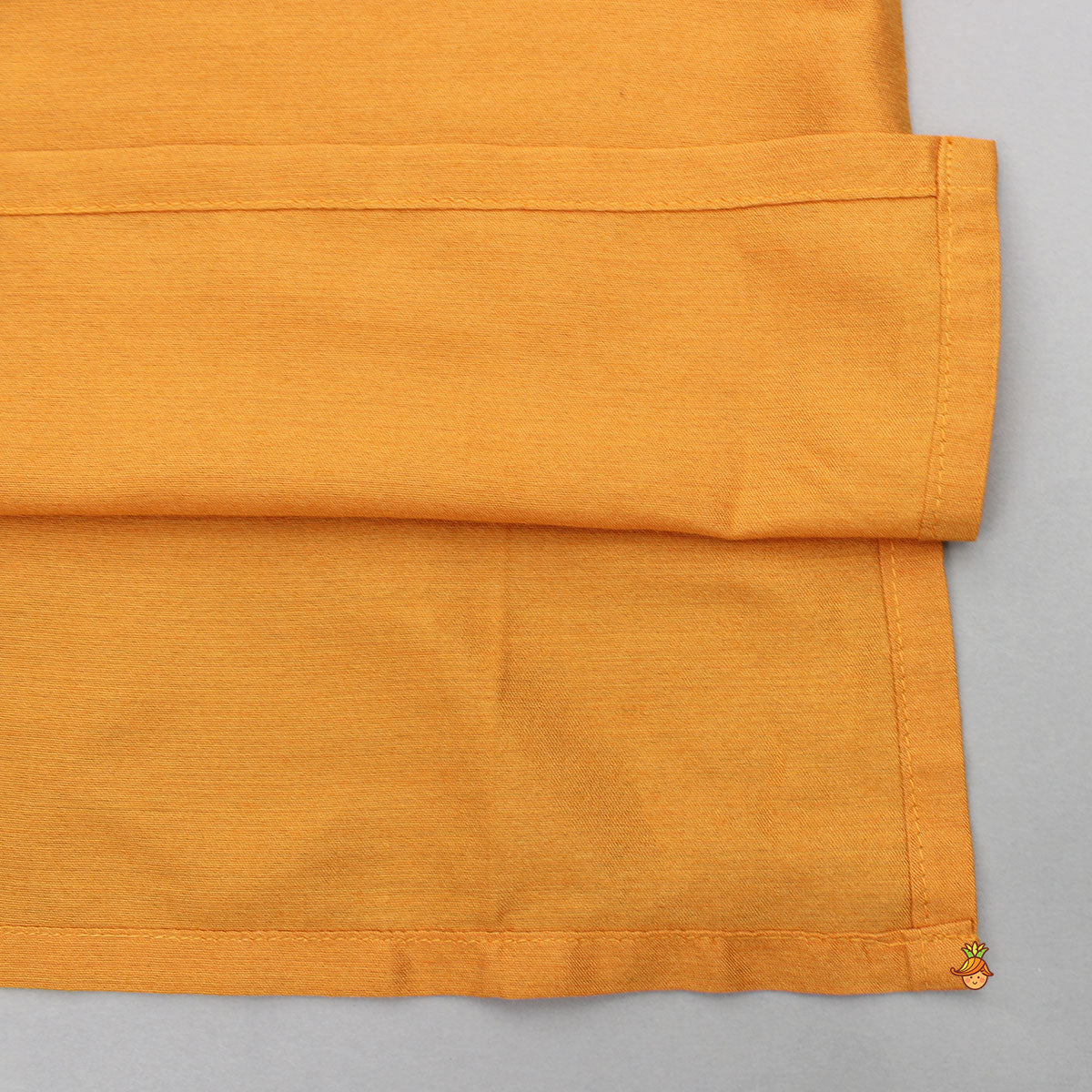 Front Placket Orange Kurta With Cotton Silk Multicolour Brocade Jacket And Pyjama