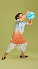 Pre Order: Orange And Blue Ombre Kurta With Dhoti