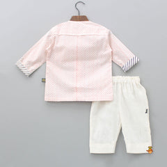 Patch Pocket Peach Printed Kurta And Pyjama