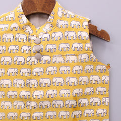 Pre Order: Pocket Detail Elephant Printed Mustard Ethnic Jacket