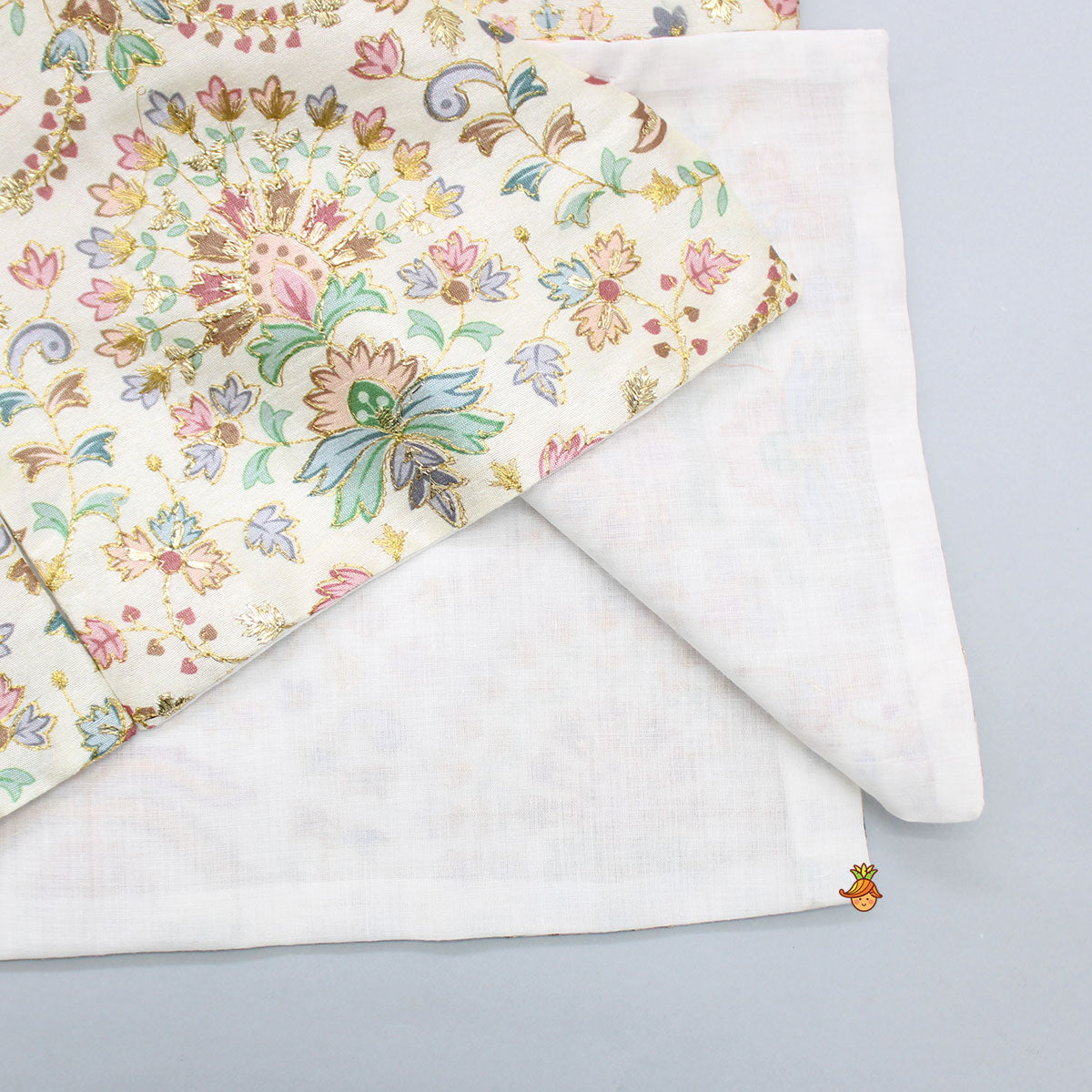 Floral Printed Thread Work Jacket With Off White Kurta And Pyjama