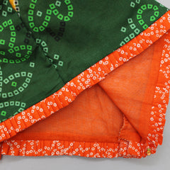 Pre Order: Bandhani Printed Multicoloured Cotton Top And Lehenga With Dupatta