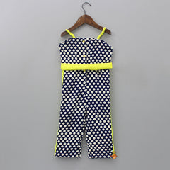 Pre Order: Elasticated Straps Polka Dotted Blue Jumpsuit With Contrasting Waist Belt