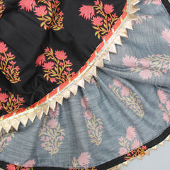 Pre Order: Black Cotton Floral Printed Kurti And Sharara With Net Dupatta