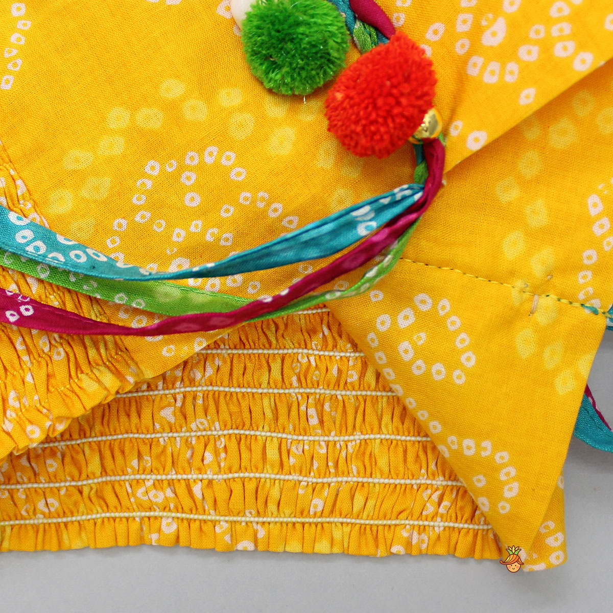 Bandhani Printed Multicolour Top And Layered Lehenga With Dupatta