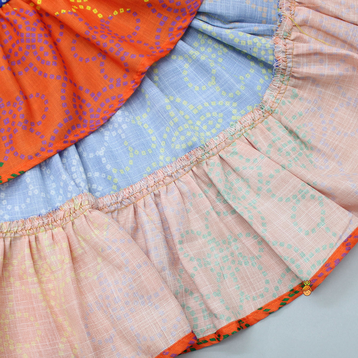 Ethnic Multicolour Bandhani Printed Tiered Cotton Kurti With Waist Bag