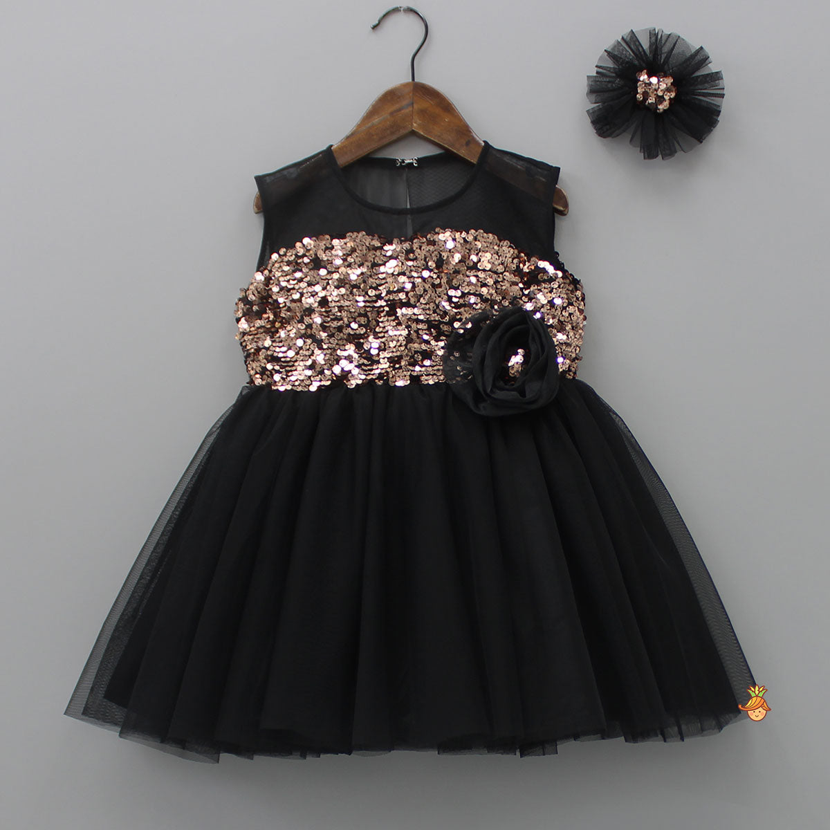 Glamorous Sequins Black Net Dress With Matching Hair Clip