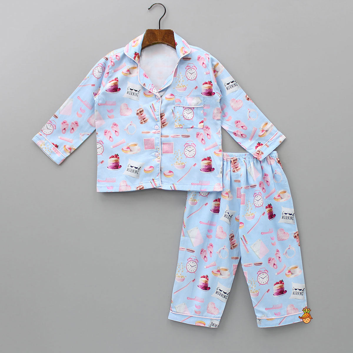 Morning Theme Printed Pure Cotton Blue Sleepwear