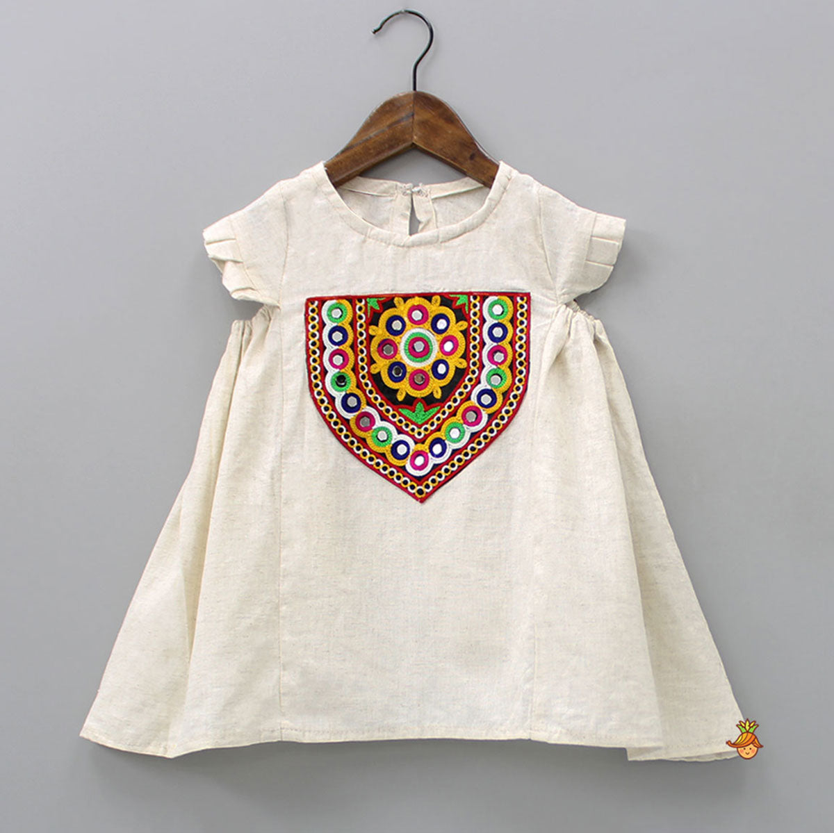 Mirror Work Beige Short Kurti