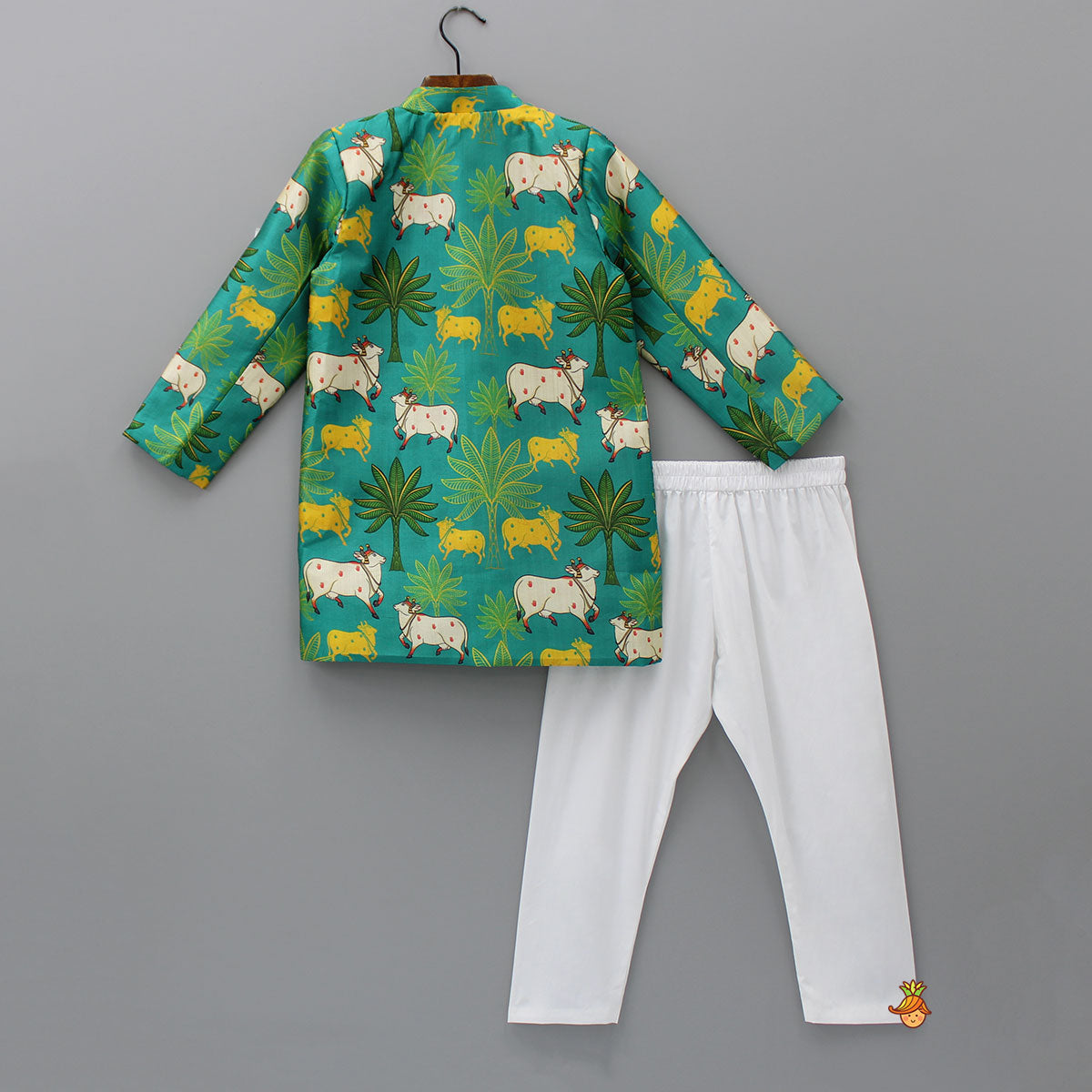 Cows And Tress Printed Green Sherwani With Pyjama