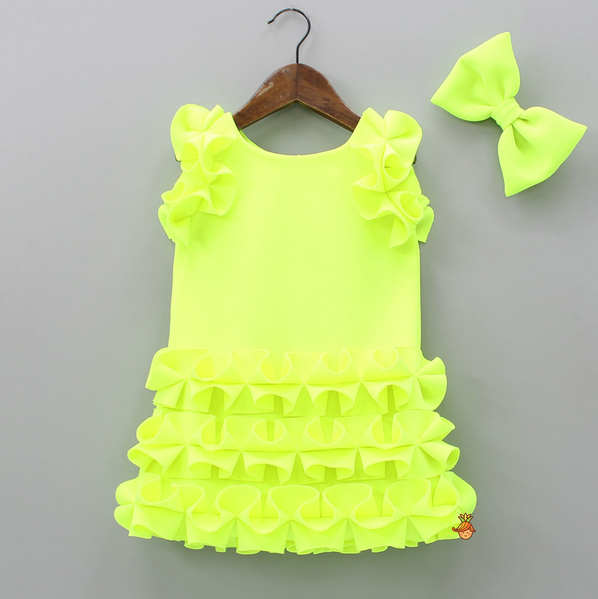 Pleated Ruffled Enhanced Green Scuba Dress With Matching Bowie Hair Clip
