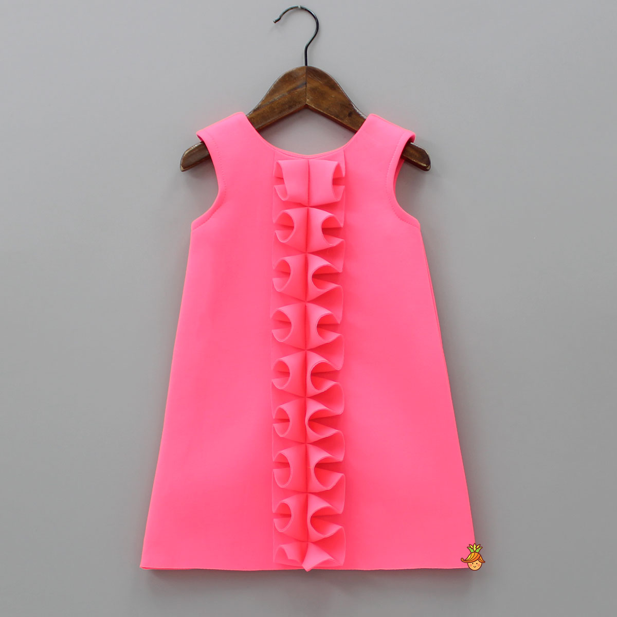 Pleated Ruffled Design Pink Scuba Dress With Matching Bowie Hair Clip
