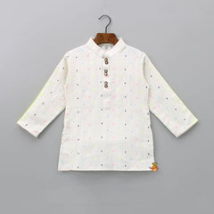 Pre Order: Multicolour Dotted Off White Kurta And Pyjama
