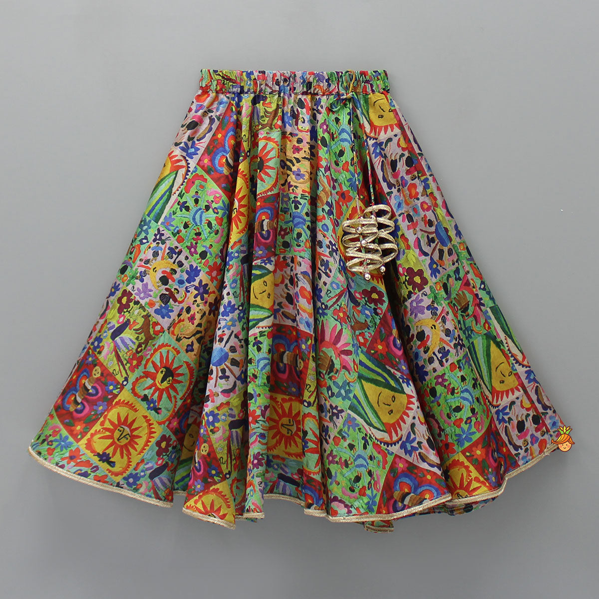 Multicolour Printed One Shoulder Top With Lehenga