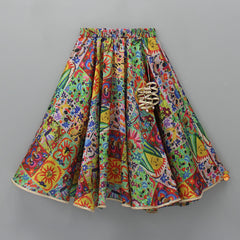 Pre Order: Multicolour Printed One Shoulder Top With Lehenga
