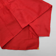 Elegant Red Kurta With Floral Printed Pocket Square Jacket And Dhoti