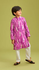 Pre Order: Faux Mirror Work Purple Mandarin Collar Kurta And Pyjama