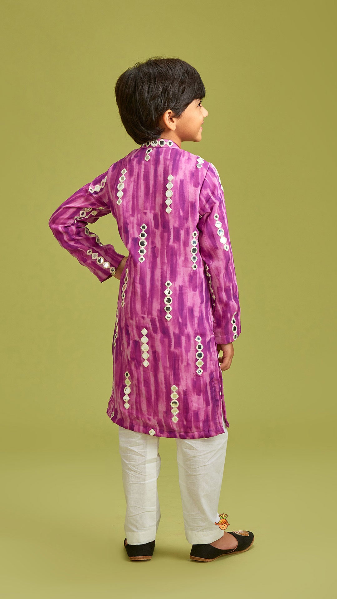 Pre Order: Faux Mirror Work Purple Mandarin Collar Kurta And Pyjama