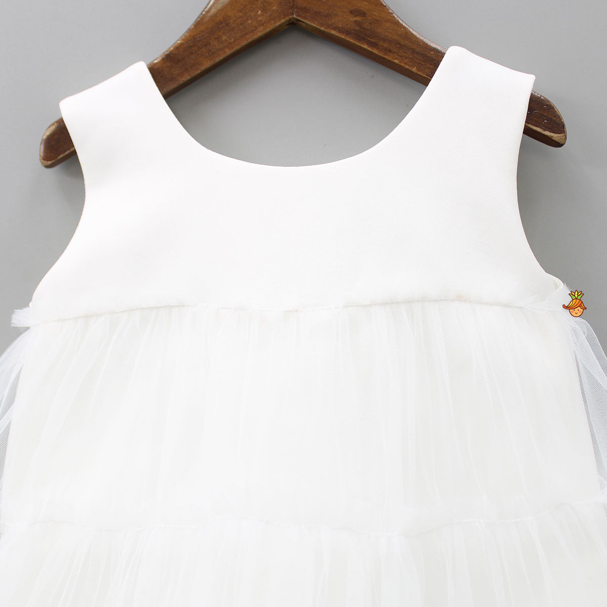 White Dress With Multicolour Ruffled Hem And Matching Bowie Hair Band