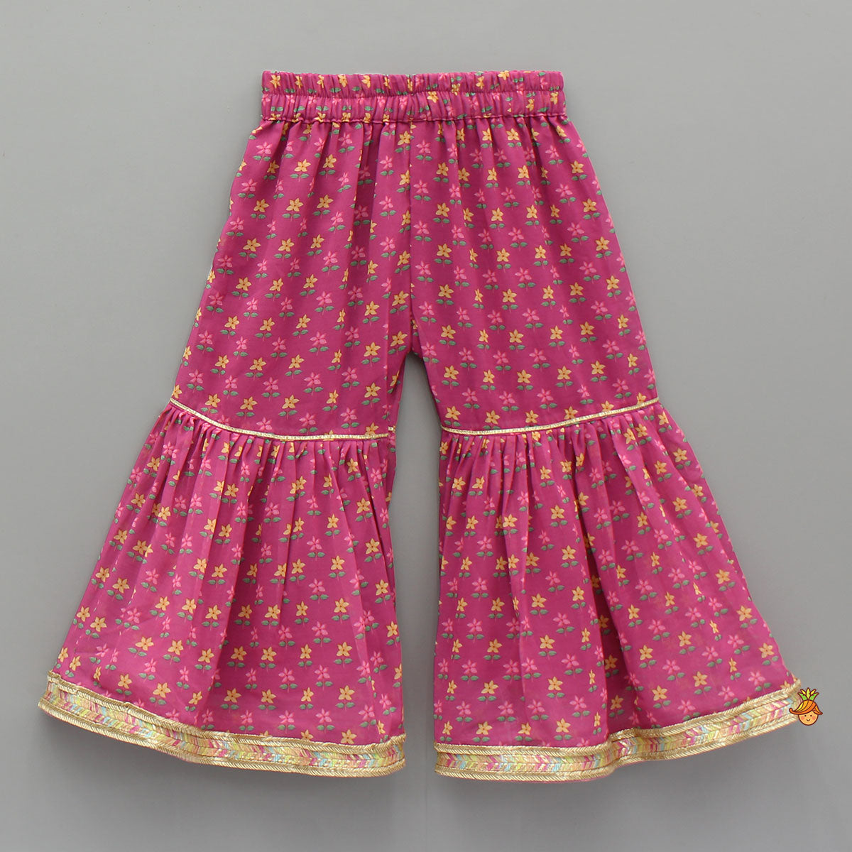 Floral Printed Lace Detailed Kurti And Sharara With Matching Dupatta