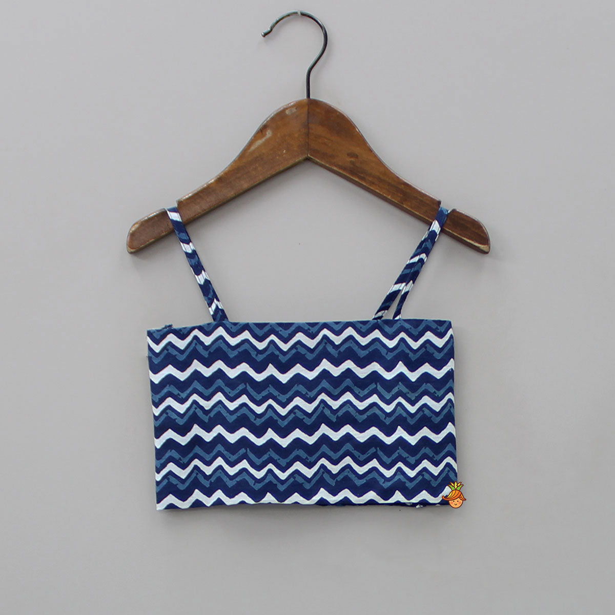 Printed Blue Crop Top With High Low Jacket And Dhoti