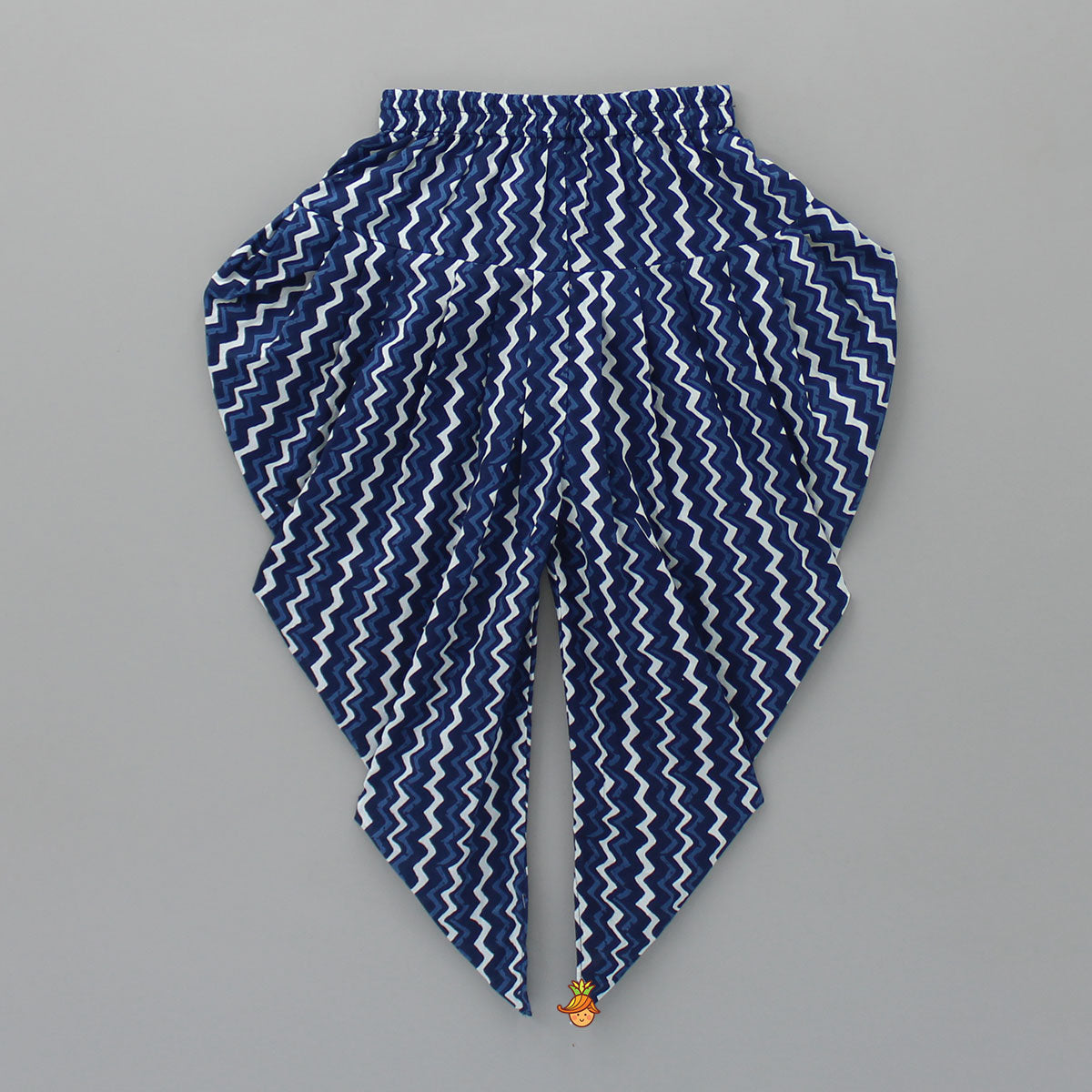 Printed Blue Crop Top With High Low Jacket And Dhoti