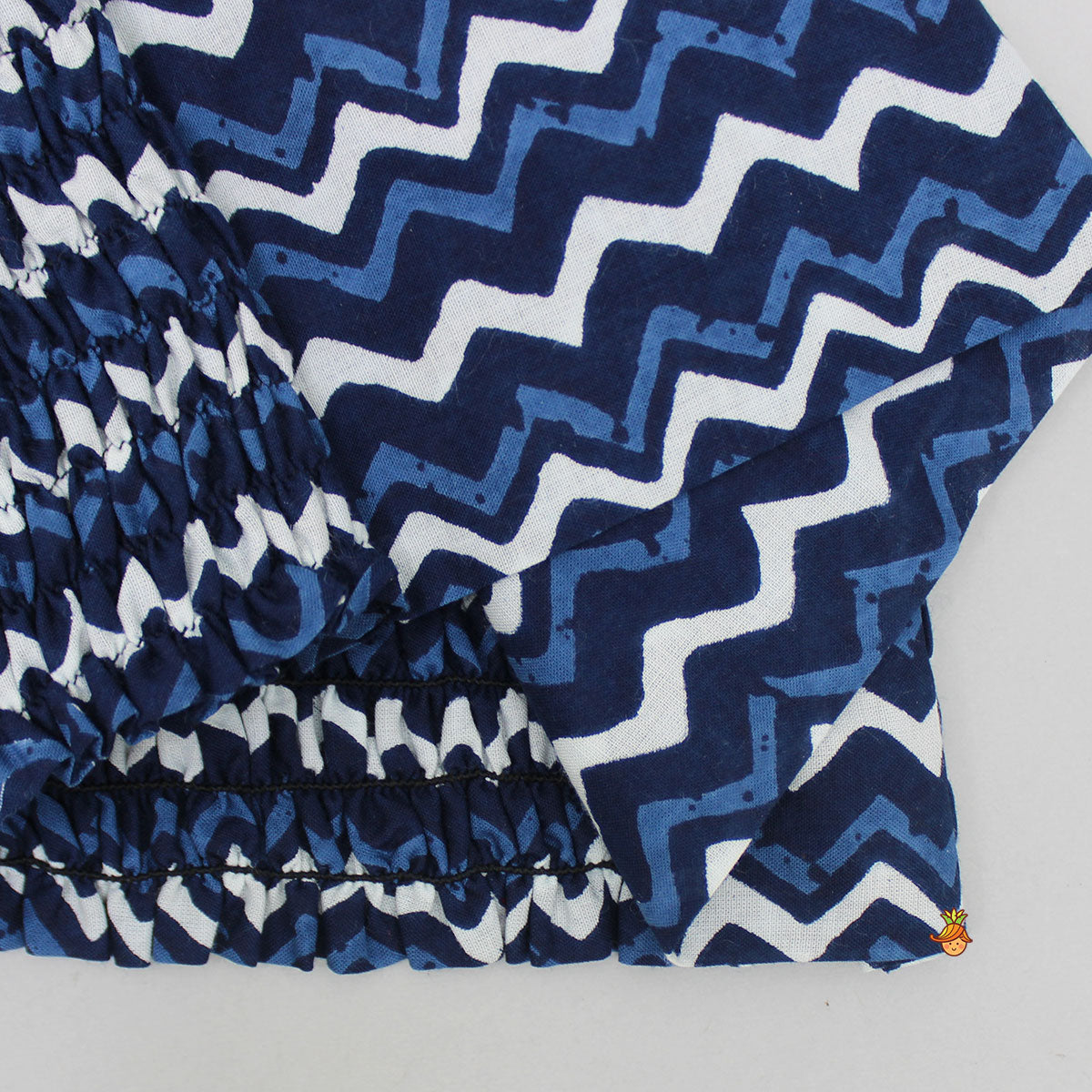 Printed Blue Crop Top With High Low Jacket And Dhoti