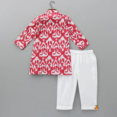 Pre Order: Printed Gota Lace Detailed Red Kurta With Pyjama