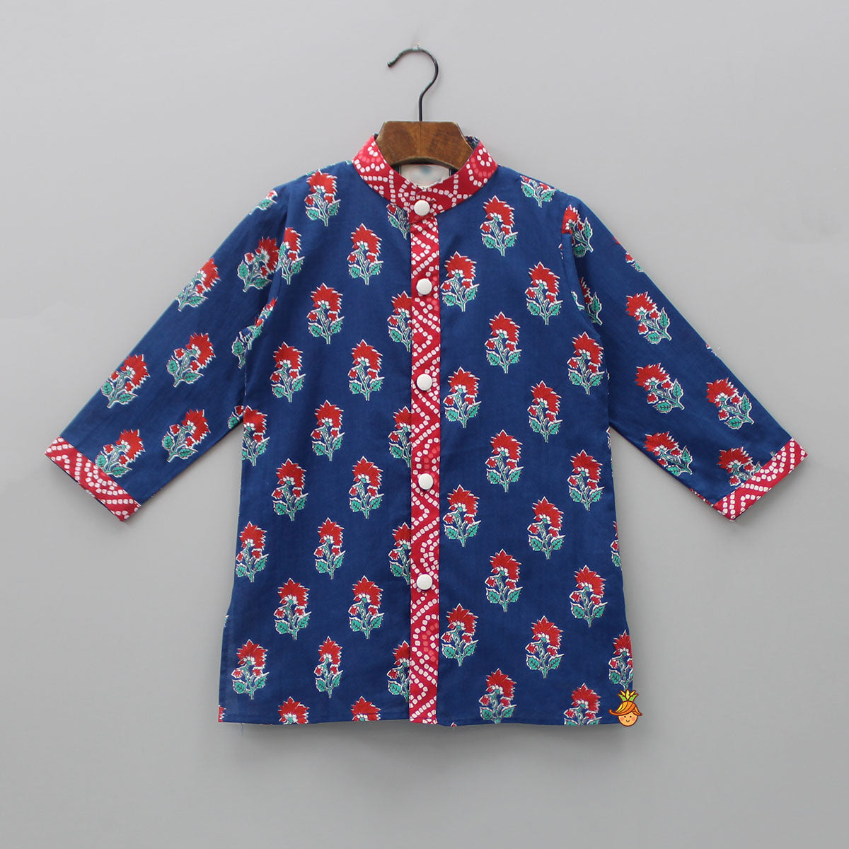 Red Floral Printed Blue Kurta With Pyjama