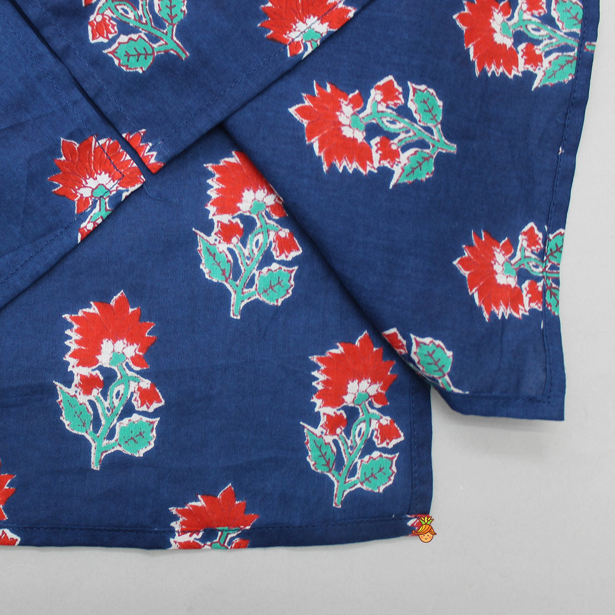 Red Floral Printed Blue Kurta With Pyjama