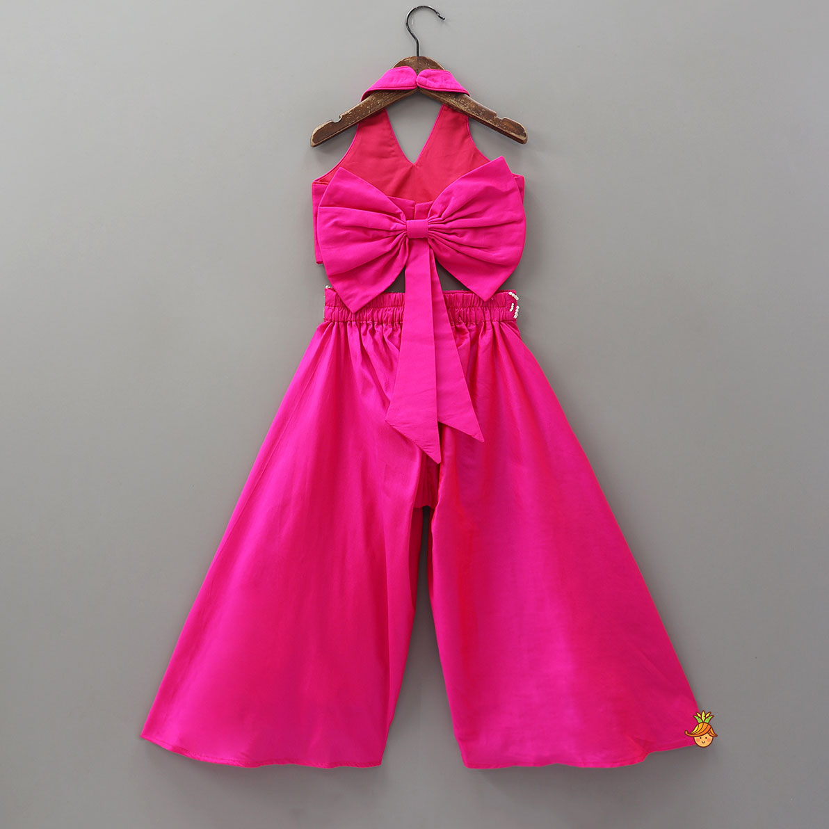 Halter Neck Back Bow Enhanced Top With Flared Palazzo